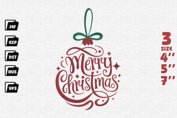 Elegant Calligraphic Merry Christmas Ornament Embroidery Design