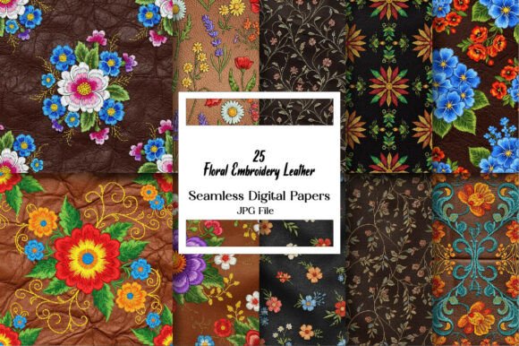 Floral Embroidery Leather Texture
