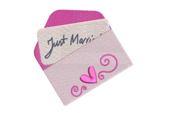 Just Married Wedding Announcement Envelope Embroidery Design