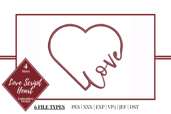 Love Script Heart Embroidery Design