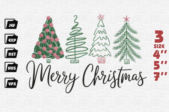 Merry Christmas with Whimsical Trees Embroidery Design