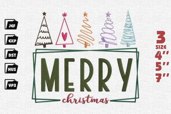 Modern Framed Merry Christmas with Whimsical Trees