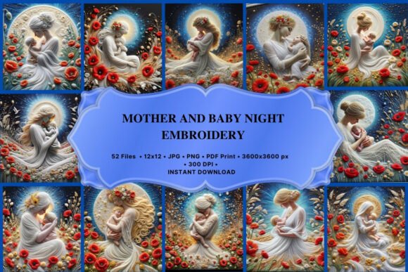 Mother and Baby Night Embroidery